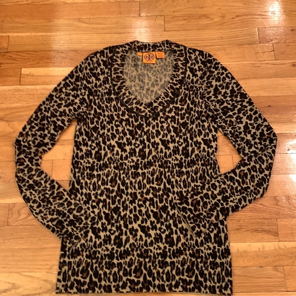Tory Burch Leopard Print V-neck Sweater